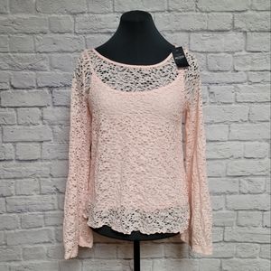 Hollister Lace Bell Sleeve Top - Blush Pink - Sz Medium